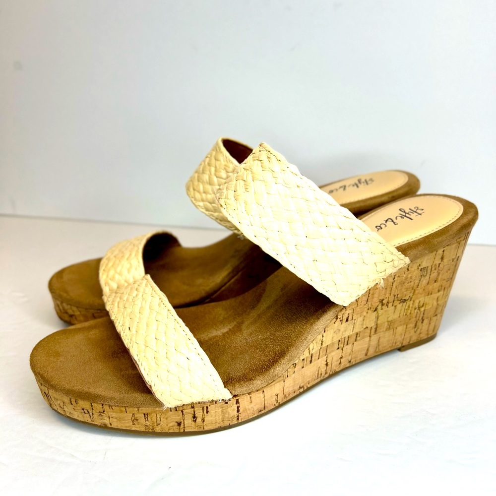 Style & Co Womens Daliaa Natural Woven Faux Leather Wedges Sz 10M Worn 1X